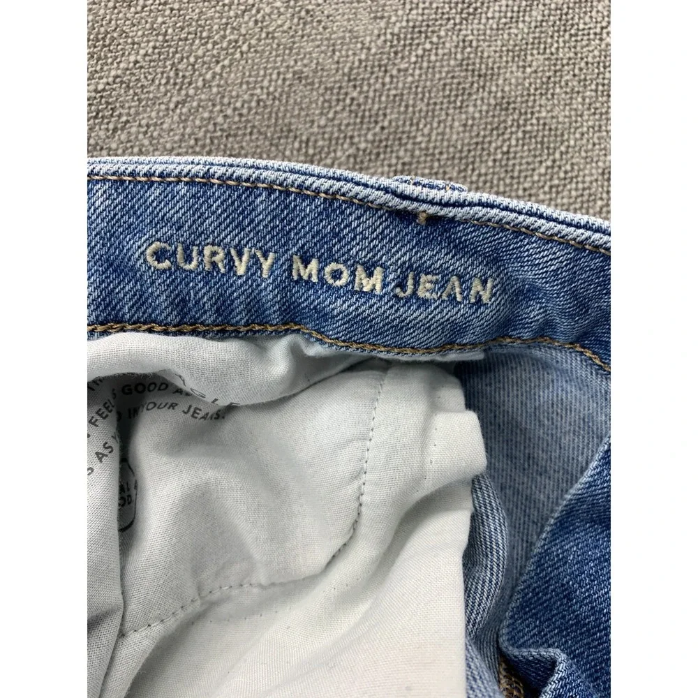 American Eagle Outfitters Curvy Mom Jeans Women 16 Blue Denim Stretch Distressed